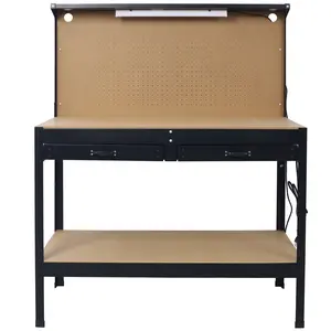 Sturdy Heavy Steel Workbench - Workshop Tool Table with LED Lighted Pegboard, Drawers, 4 AC Power Outlets, 2 USB Ports and Load Capacity
