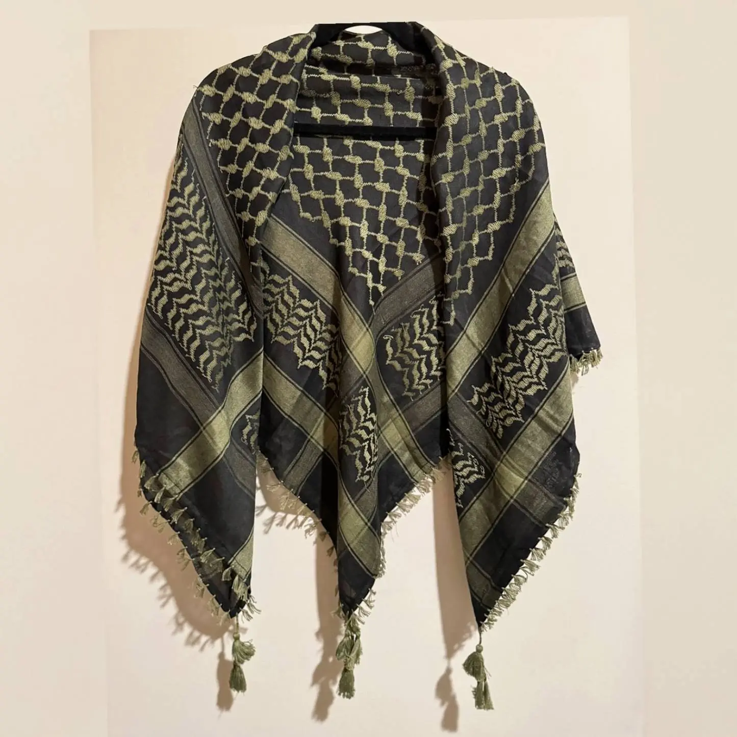 Black and Olive Scarf Head Wrap, Handmade Keffiyeh from Bethlehem