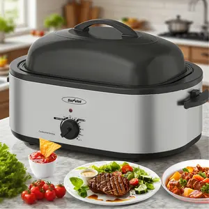 Sunvivi Roaster Oven with Self-Basting Lid,Electric Roaster with Removable Pan & Rack,Chicken Roaster with Unique Defrost/Warm Function