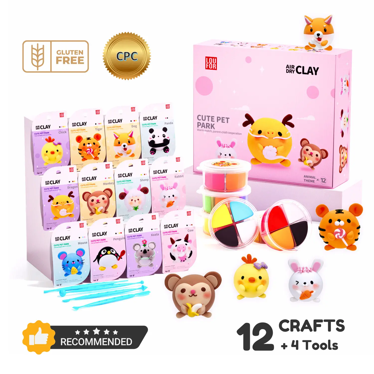 Air Dry Clay Kit for Kids Ages 3+, 12 Crafts in One Box, Non-Toxic, Gluten-Free Clay Beginner Art Supplies DIY Christmas Gift Set, Modeling Clay for Kids with Tools & Tutorials