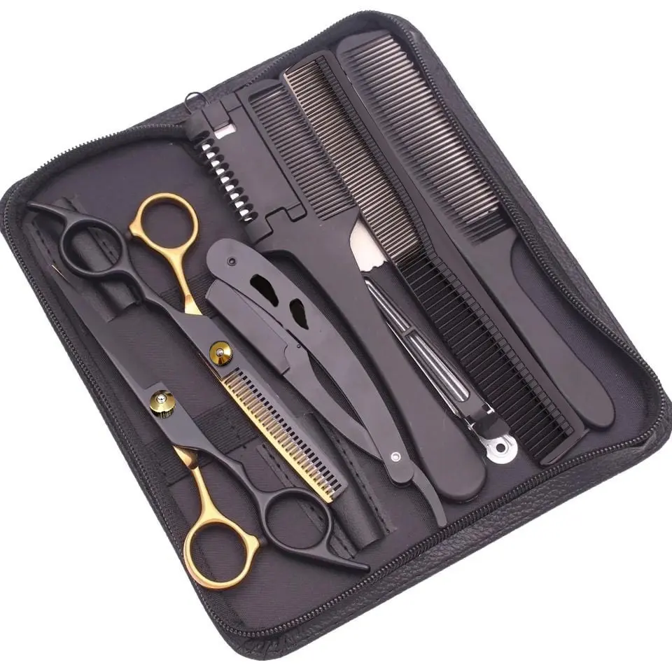 9PCS 6'' Hair Scissors Professional Cutting Shears Thinning Hairdressing Razors Set, Haircare, Salon & Home Japan Steel Thinning Scissors Hair Styling Tools, Hair Cutting Kit, Salon Supplies, Barber Supplies