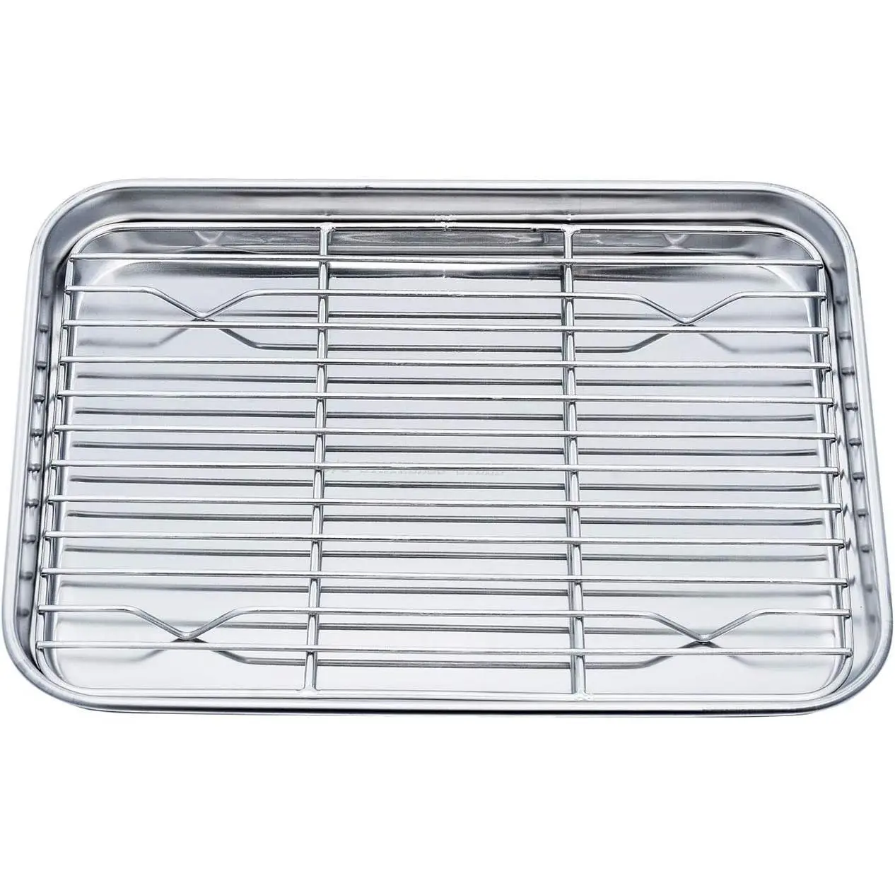 Toaster Oven Pan Tray with Cooling Rack, Stainless Steel Toaster Ovenware Pan, Compact 8''x10''x1'',  & Non , Rust Free & Easy Clean - Dishwasher Safe