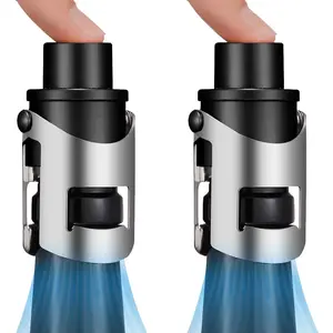 2-Pack Champagne Stoppers Wine Saver, Sparkling Wine Vaccum Stoppers with Built-in Pump for Champagne, Prosecco and Cava - Stainless Steel + ABS Champagne Bottle Stoppers, Black