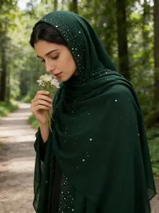 Elegant Pearl Embellished Chiffon Hijab Scarf, Fashionable Headscarf for Women, Perfect for Ramadan, Stylish and Comfortable, Turban Hijab