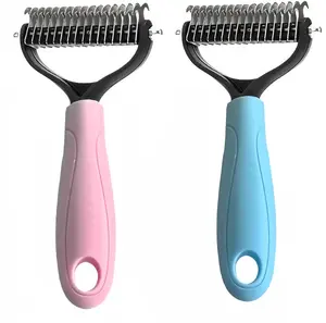 Pet Combs Professional Pet Deshedding Brush 2 Sided Dematting Dog Comb Cat Brush Rake Puppy Grooming Tools Undercoat Shedding Flying Hair(Blue and Pink),Summervibes Father's Day Gift summerwins