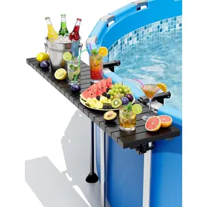 Above Ground Pool Side Bar, 49.4x9.6" Heavy-Duty Galvanized Iron Poolside Table, 110LBS Load Swim Up Bar, Fits Top Rails 4.48" or Less, Swimming Pool Accessories for Round & Oval Pools