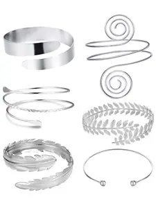 6 Pieces Arm Cuff Upper Arm Band Cuff Bracelet Women's Silver Gold Adjustable Arm Band Set Personalized Fashion Sun Moon Arm Band Set Stackable Bracelets Adjustable Slider Bracelets