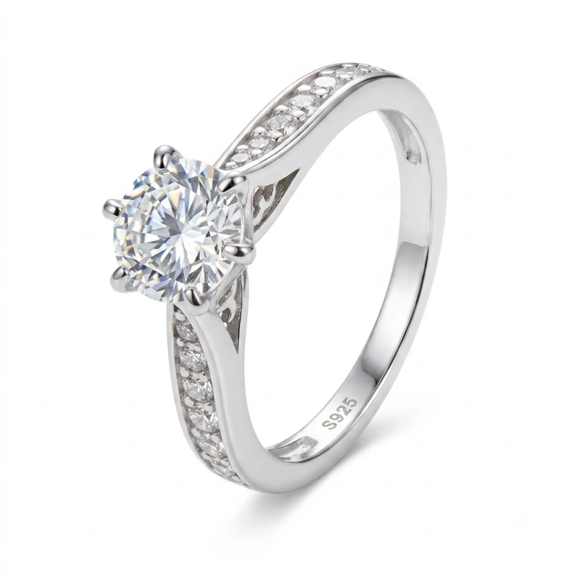 Women's S925 Silver Moissanite Engagement Wedding Ring - Classic 6-Prong Round Cut Pavé Band, High-End Bridal Promise Piece (Sizes 5-9) | Moissanite Jewelry, Rings, Engagement Ring, Wedding Rings
