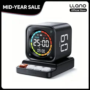 DealsForYouDays TK3 Pomodoro Timer Cube, Desk Productivity Timer with 5/10/30/60 Min Presets, Custom Countdown, Stopwatch, Clock, 3 Alarm, Silent, Vibrate & Sound Alert, for Task, ADHD, Study, Kitchen, Black Cooking