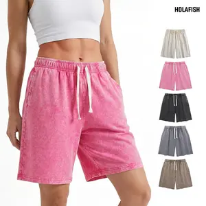 Holafish 1/2Pack Women's Vintage Shorts Acid Washed Cotton Unisex Athletic Casual Wear with Comfort Elastic Waist a Wardrobe Essential for Men and Women summervibes
