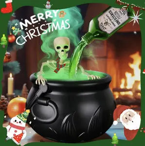 Christmas Cauldron Decorations Indoor -Glowing Spider Design String Light, Decor with Magic Floating Potion Bottles and Diffuser - Black Plastic Witches Bowl Hocus Pocus Party , TikTokShopfalldealsforyou