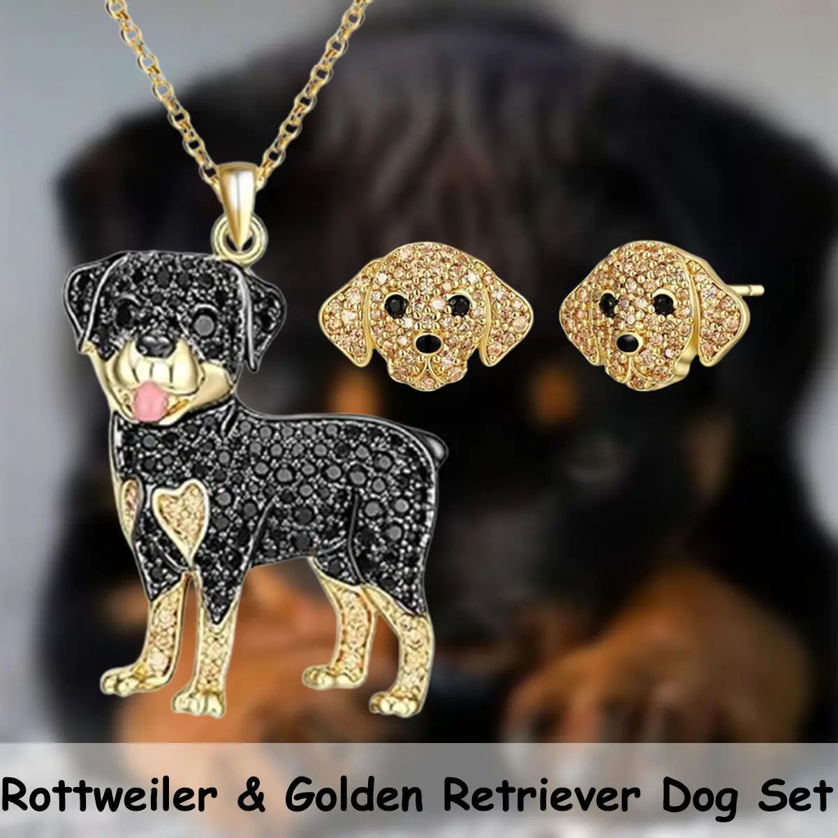 3 Pcs/Set Golden Rottweiler Alloy Pendant Necklace & Golden Retriever Earrings Jewelry Set - Heartwarming Gift for Pet Lovers, Family, Friends Birthday, Christmas Present