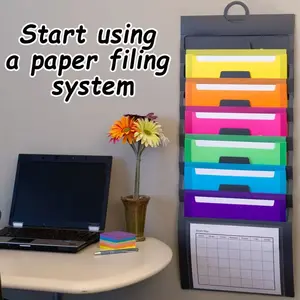 Hanging 6 Pocket File Folders, 36in Multicolor Hanging Pocket Organizer, over Door Storage Solution, Wall Mount Document Holder for Office Use, Office Supplies