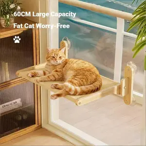 Foldable Solid Wood Cat Window Perch | Heavy Duty Suction Cup Hammock | Space Saving & Breathable Mesh | For Large Cats