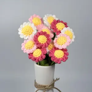 12pcs, Crochet Daisies without Vase, Decorating Rosy Eternal Flowers,Dozen bouquets,Decorative Bouquet for Home Decor,Garden Party,Wedding Decor