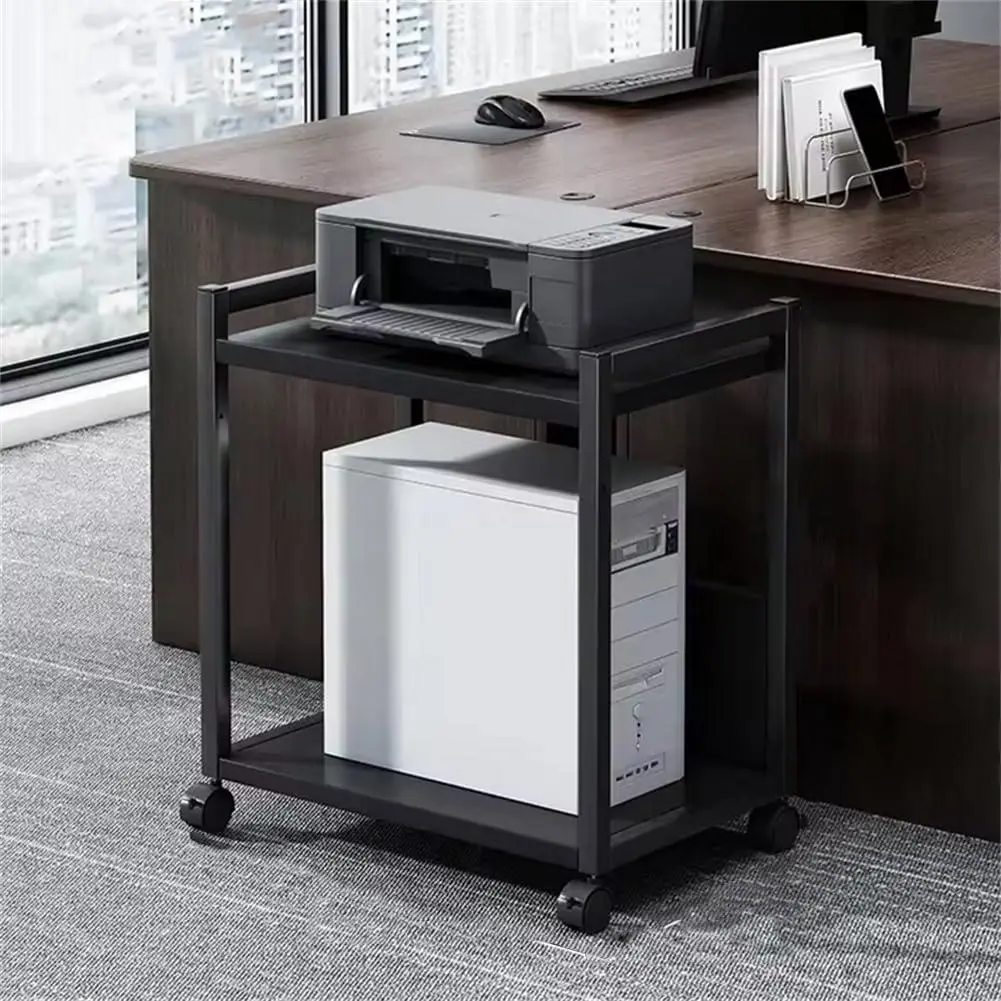 Large Printer Stand, 2-Tier Computer Tower Stand with 360° Rotating Wheels, Metal CPU Holder Cart Under Desk, Mobile Printer Table for Home/Office Storage and Organization 55 * 51 * 30CM