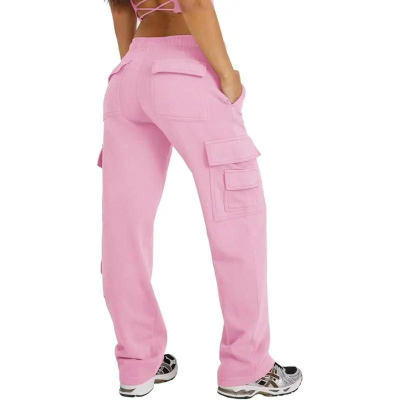 Womens Fleece Cargo Sweatpants High Waisted Drawstring Baggy Joggers Pants Straight Leg Casual Sweatpants