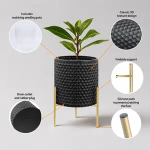 Metal Planter Stand Set Of 3, Indoor Outdoor Plant Stand with Flower Pots, Rust-Resistant Elevated Plant Display for Balcony Patio & Living Room