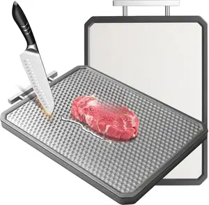 Stainless Steel Cutting Board for Kitchen, Large Chopping Board（16.42×11 In）Double Sided Non-Slip Edge Scratch-resistant Mesh Design, Food-Grade Wheat Straw PP, Non Toxic Cutting Board,Easy to Clean