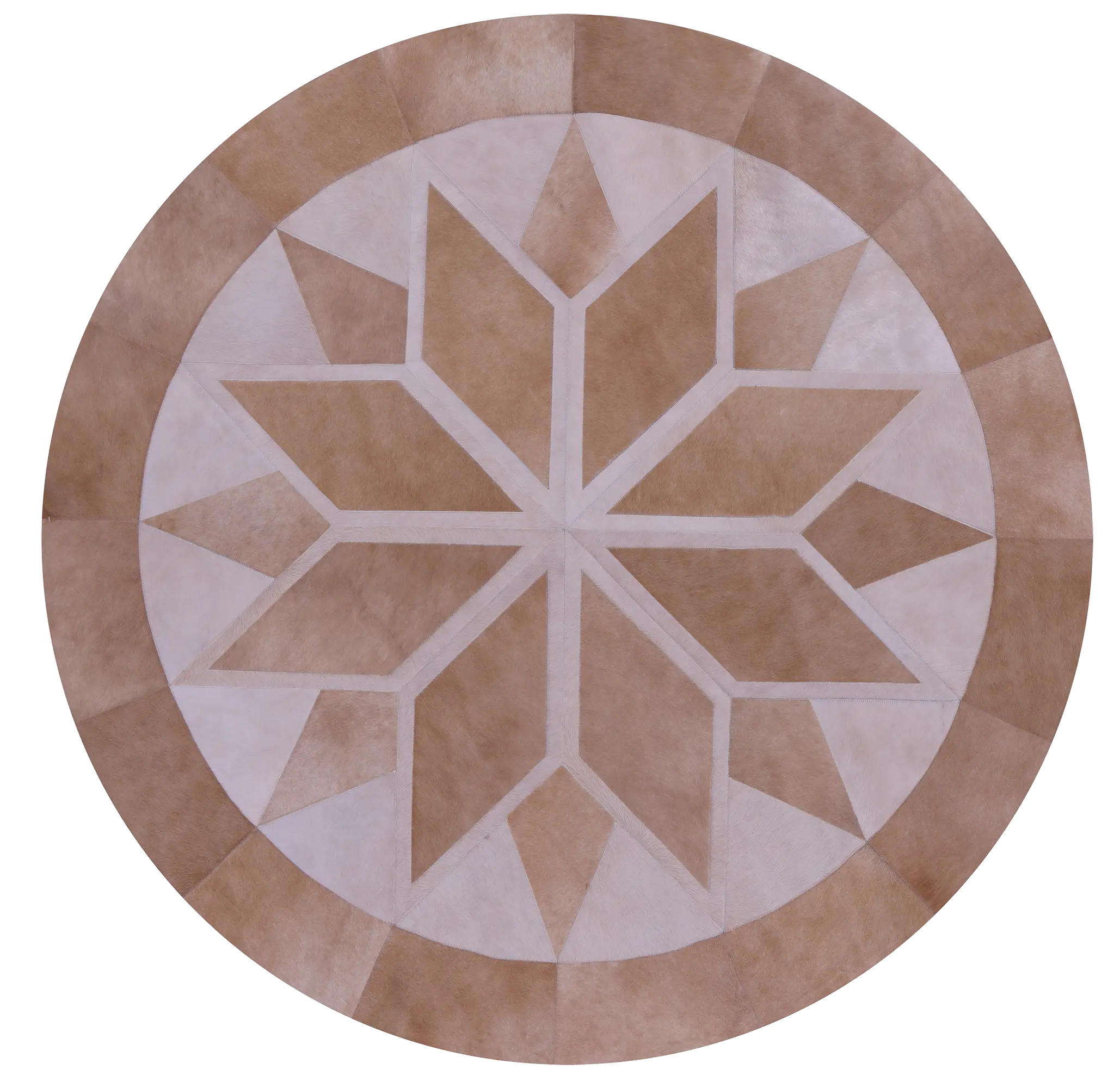 6' 6" X 6' 6" Brown Round Natural Cowhide Hand Stitched Rug - C3530