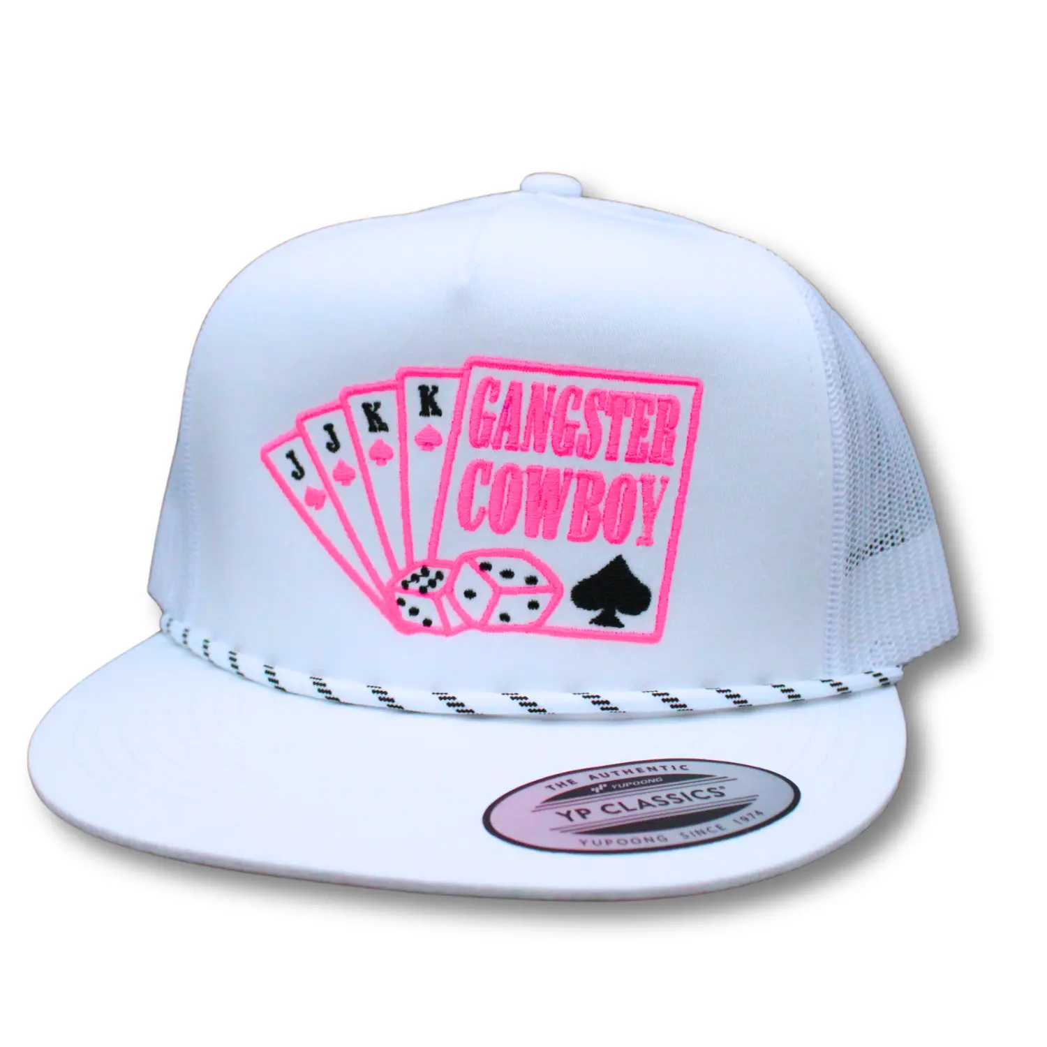 Spade - White, Pink, and Black. Yupoong Classic Snapback. Gangster Cowboy Official Product