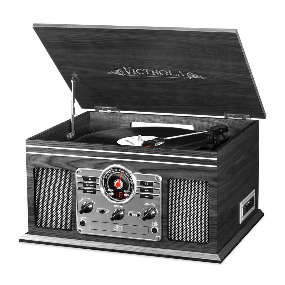 Innovative Technology INN-VTA-200B-GRY 6-in-1 Nostalgic Collectibles Turntable with Bluetooth - Grey, Record Player
