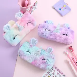 Unicorn Winter Plush Pencil Case, Cartoon Unicorn Design Kids Stationery Storage Bag, Girls Phone Bag, Cute Office School Supplies Organizer