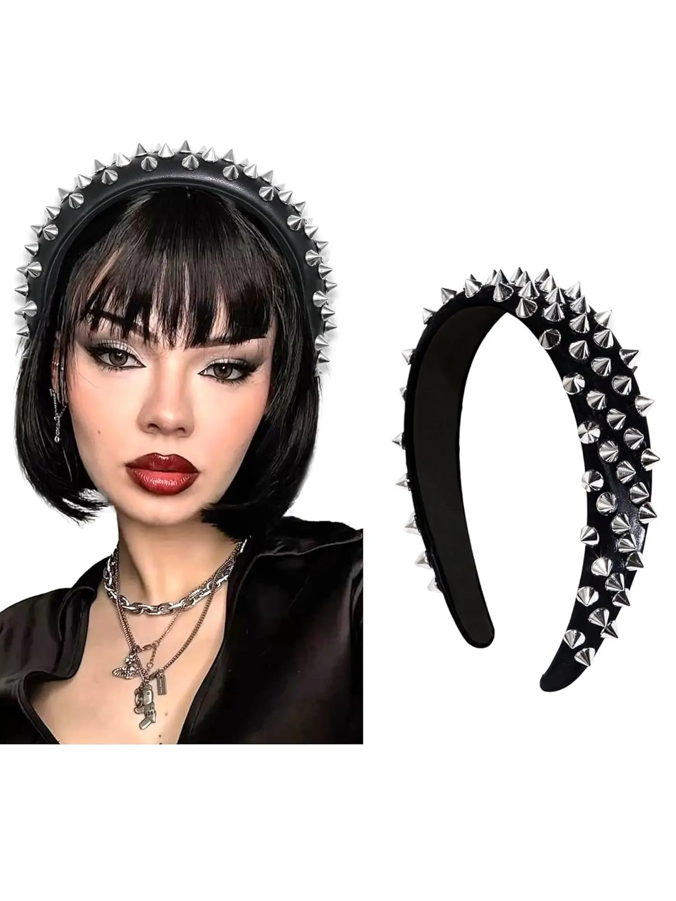 Spike Headband Punk Leather Studded Hair Band, Gothic Rock Roll Hair Hoops, Valentine's Day Cosplay Accessory, Women and Girls, Solid Color Headband, Hair Accessories, Hairband, Headbands Women