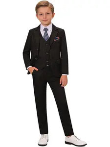 Boy Classic Corduroy Suit Set, 4-Piece (jacket + Vest + Pants + Tie), Elegant Slim-Fit, Long Sleeve, All Seasons, Perfect for Events