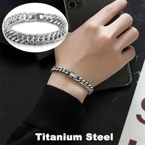 Vintage Men's Titanium Steel Cuban Link Bracelet Hip-Hop Couple Handmade Thick Industrial Style Wristband Minimalist Chain for Party Proms Music Festivals and Holiday Wear Accessories