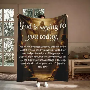 God Is Saying Trust Me Flannel Throw, Vintage Christian Oil Painting Blanket, Soft Cozy Bible Verse Decor, Warm Faith Gift for Believers, Inspirational Home Office Nap Blanket, Religious Encouragement Gift for Mom Her Friends