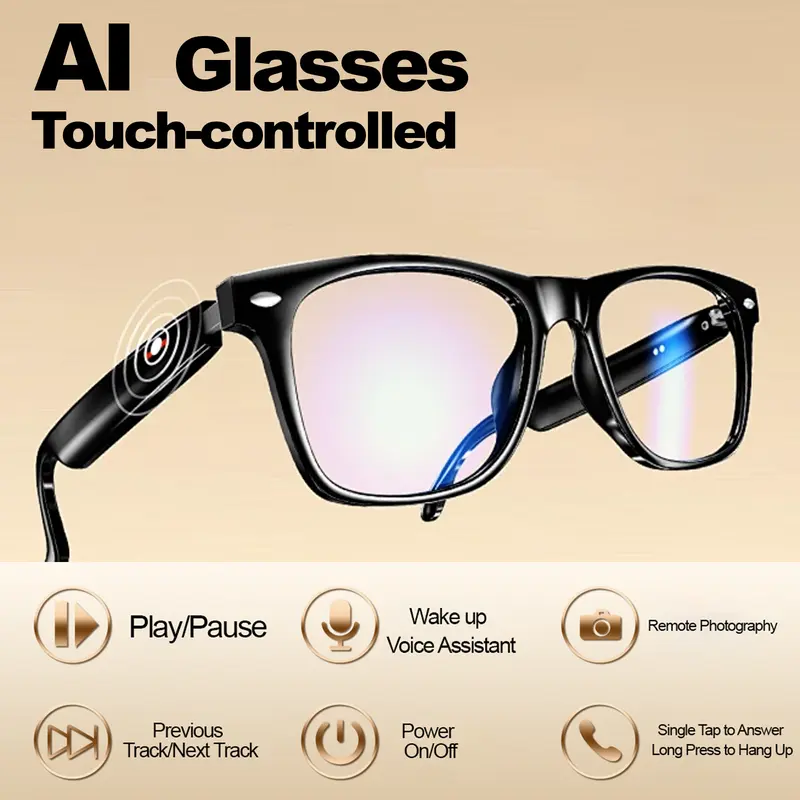 Smart Glasses Wireless Bluetooth, anti-blue light, UV protection, voice-activated smart music glasses with built-in microphone and speaker, suitable for meetings, travelling or studying Magnetic Wearable Chargeable