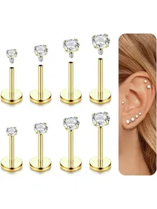 8pcs Helix Piercing Jewellery Tragus Piercings Surgical Steel Nose Piercing Jewelry Nose Stud Flat Back Earrings 16G 18G Conch Rook Labret Piercing Studs Hypoallergenic Cartilage Tragus Helix Earrings Nose Studs