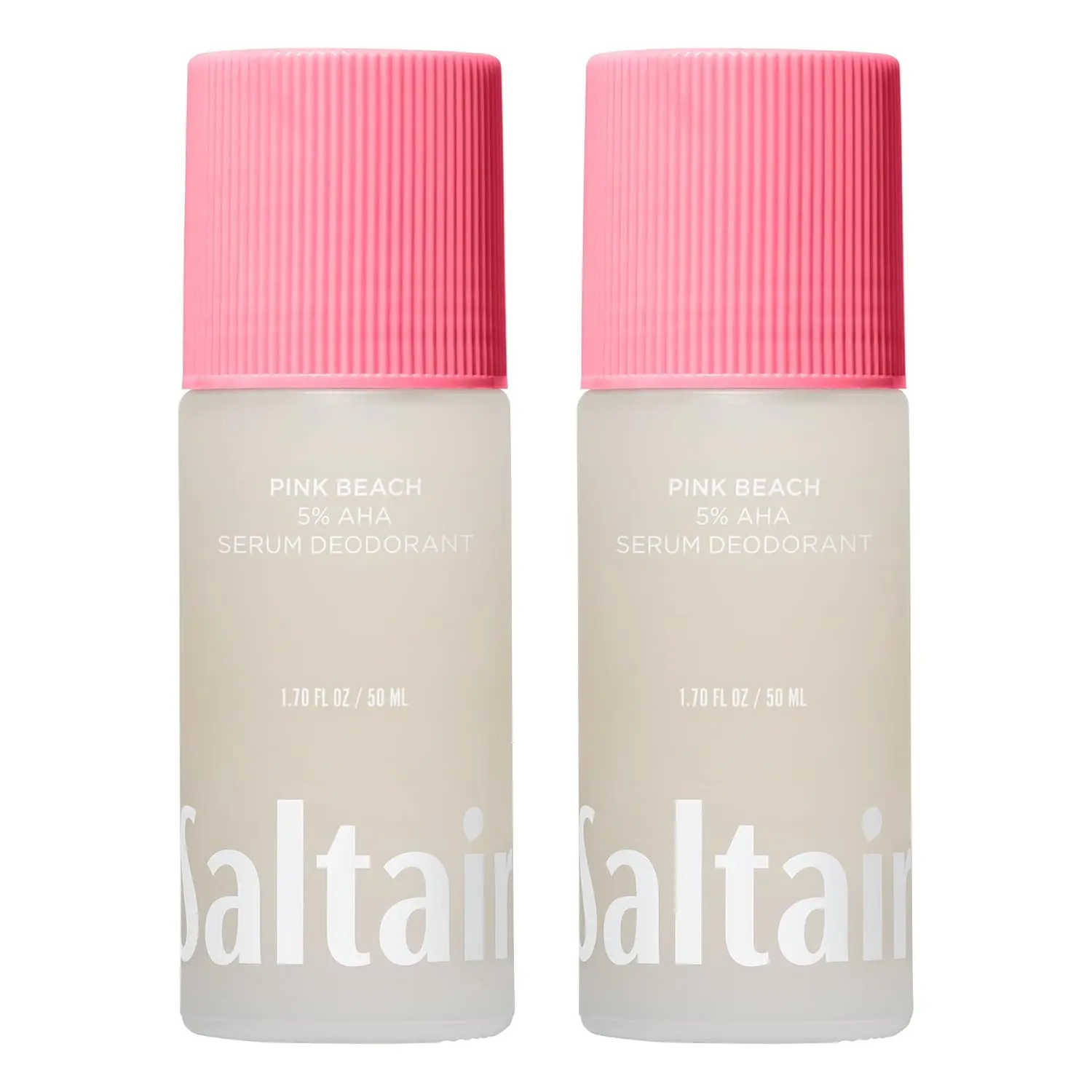 Saltair Serum Deodorant | 5% AHA Aluminum-Free Roll-On | Pink Beach, 2 Pack