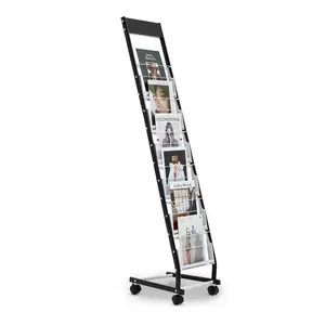 【fathersdaygift】VEVOR Brochure Display Rack,Narrow 6-Tier Magazine Literature Display Stand with WheelsMetal Floor Standing Magazine RackMovable Newspaper Catalog Holders for Shop Exhibitions Office (6 Pockets)