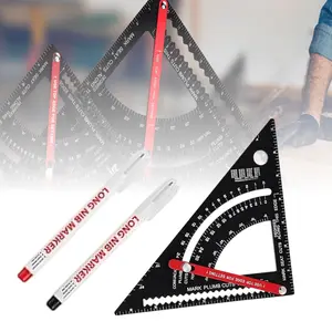 Carpenter Square 7 inch, Aluminum Adjustable Rafter Framing Square, Multifunction Woodworking Measuring Tools, Combination Square Angle Carpentry Triangle Ruler with 2 Pencils