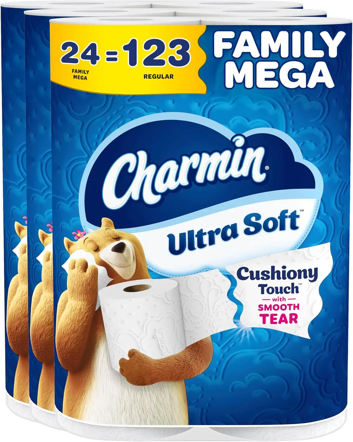 Household Charmin Ultra Soft Cushiony Touch Toilet Paper, 24 Family Mega Rolls - Equivalent to 123 Regular Rolls, White