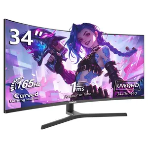 Gawfolk 34 Inch Curved Ultrawide Gaming Monitor 1500R UWQHD 3440x1440 165Hz 1ms GTG HDMI DP Dual Ports FreeSync 99% sRGB Multi-Tasking PIP PBP VESA 75x75mm Wall-Mount Black