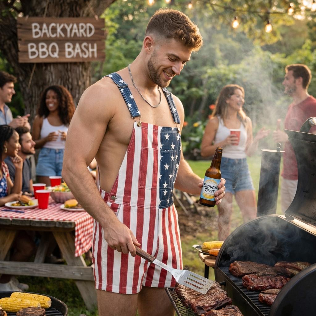 American Flag Overalls for Men and Women, Unisex Bib Pants with Soft Stretch Fabric, Breathable Summer Streetwear Outfit for Independence Day, Memorial Day, National Holiday Festivals, Parades, Parties and Casual Vacation Wear