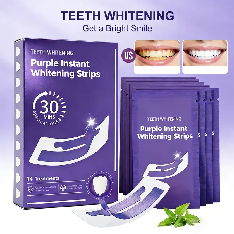 14pairs(28strips)-Teeth Whitening Strips-Advanced Optical Brightening Technology,Remove Coffee/Tea/Wine/Smoke Stain,Mint Flavor,30 Mins/Day for Instant Results