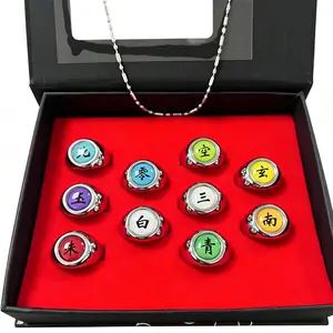 Full Set Naruto Akatsuki Member Kanji Rings Itachi Pain Deidara Sasori Cosplay Metal Finger Jewelry Adjustable Anime Accessory Perfect Fan Collection Present for Teen Weebs