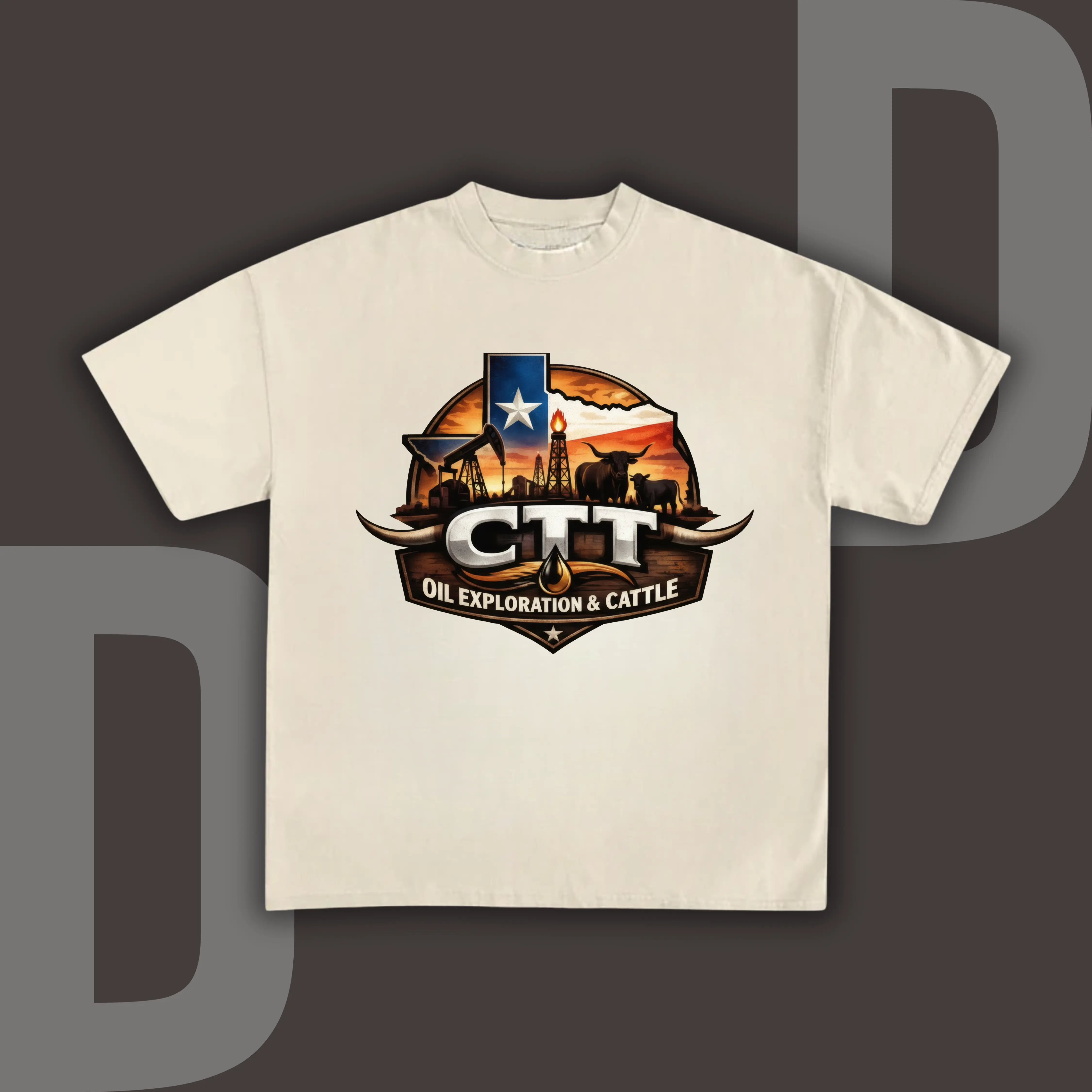 Men's Stretch Spandex-Soft Cotton Fitted Casual Graphic Print T-Shirt - Classic Fabric, Round Neck, Short Sleeve, CTT Oil Exploration & Cattle Design, Landman Theme Movie Tee, Ideal for Chinese New Year, Valentine's Day