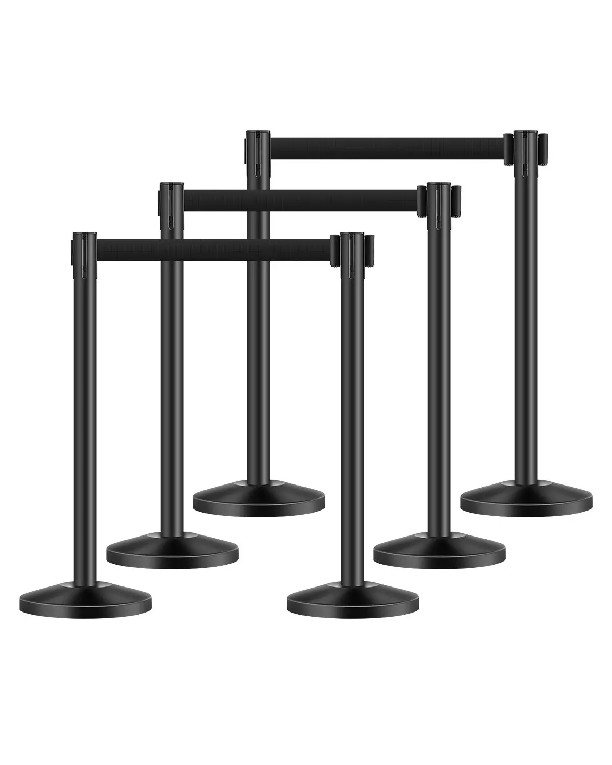 VEVOR Stanchion Post,  6 Pcs Stanchions with Retractable Belts, Carbon Steel Black Stanchions Queue with Sand Injection Hollow Base, Crowd Control Barriers for Theaters, Parties, Weddings, Exhibitions