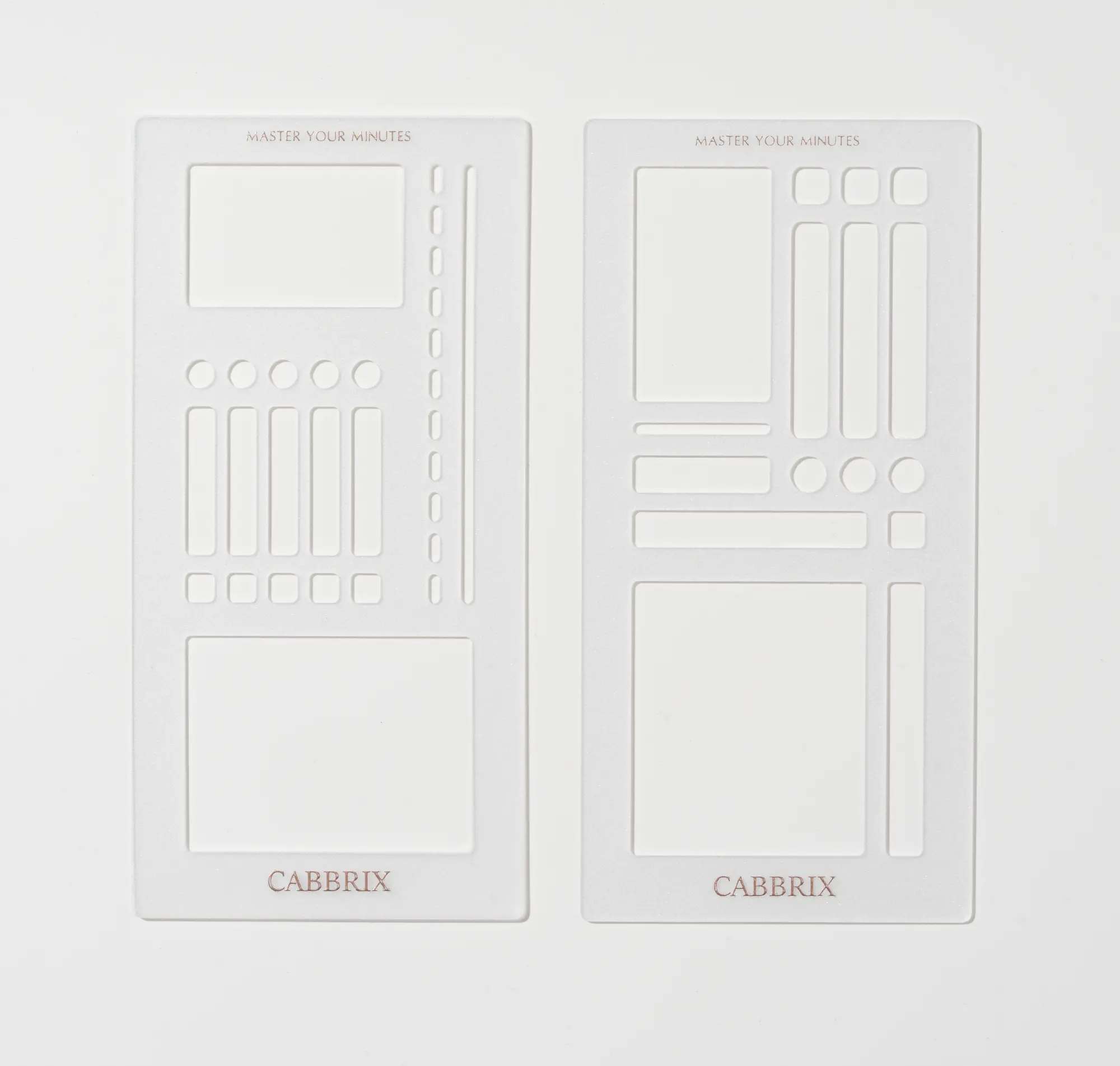 Cabbrix 2PCS 0.75mm Thick Flexible PVC Planner Stencil Set - Brand-Printed Templates with Alignment Tools for Bullet Journal Layouts, Office Stationery Creative Planning