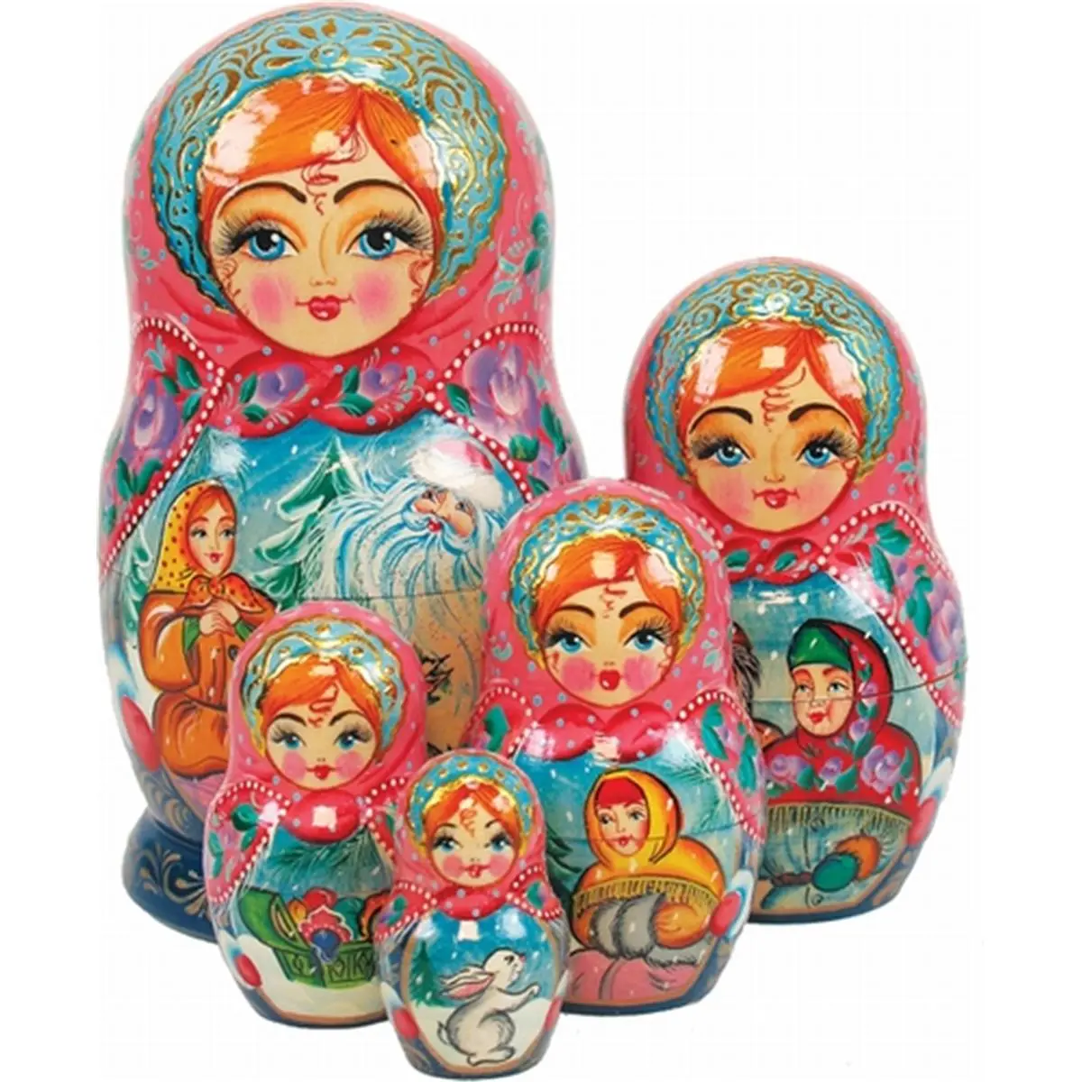 212 MAIN Hand-Painted 5-Piece Russian Folklore Morozko Nested Dolls (6.5 in) - Rich Colors Festive House Decoration for Cherished Moments