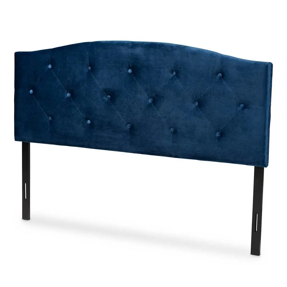 Leone Modern and Contemporary Navy Blue Velvet Fabric Upholstered Full Size Headboard