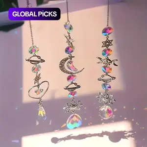 1pc/3pcs Unique Crystal Moon & Sun Wind Chime with Diamond Prism Pendant - Vibrant Rainbow Dream Catcher for Home and Garden Deco #GLOBAL PICKS