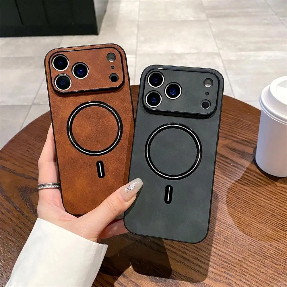 LUCY Luxury Matte Leather For Magsafe Magnetic Wireless Charge Case For iPhone 17 16 15 14 13 11 12 11 Pro Max Plus Shockproof Cover