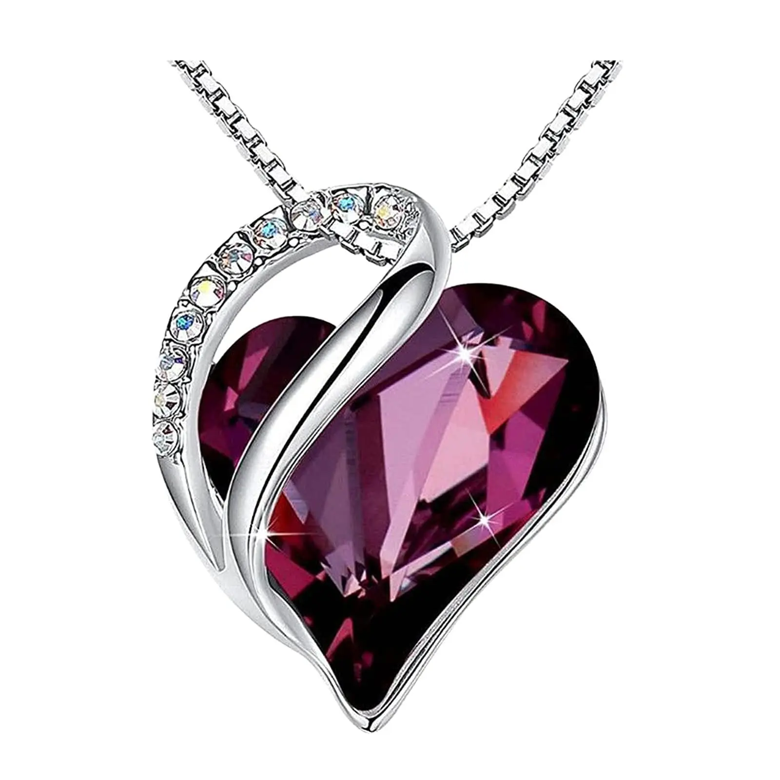 Ladies' gift necklaces, infinite heart-shaped pendants with birthstone crystals, silver-plated 45.72 + 5.08 cm chains, jewelry for wife's birthday multicolored color cute