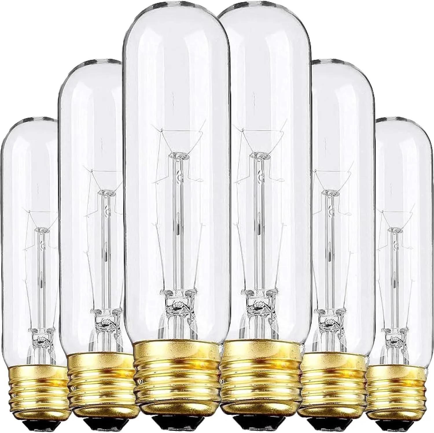 Edison Light Bulbs,120V, E26 Base, T10 Tubular Bulbs, 25W Clear Incandescent, Warm White, Dimmable Vintage Tubular Style Showcase Bulb (6-Pack)